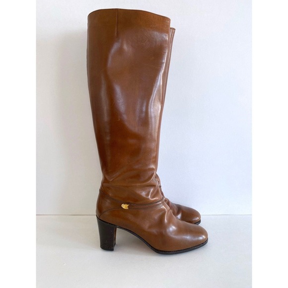 Salvatore Ferragamo Shoes - Vintage Salvatore Ferragamo Brown Leather Tall Zip Up Knee-High Boots Size 5 1/2